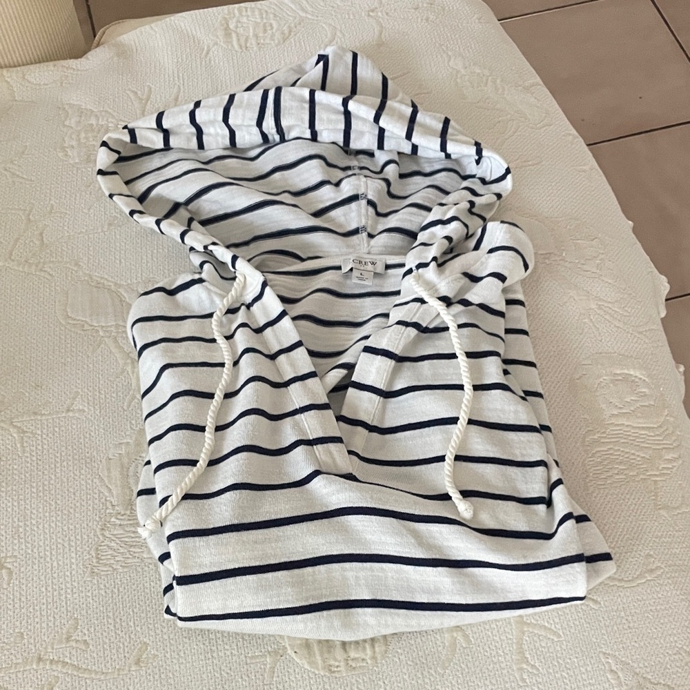 J. Crew Navy and White Striped 100% cotton Hoodie